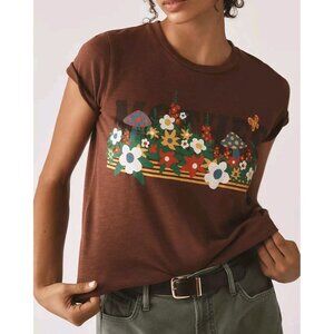 MOTHER SUPERIOR Women's The Lil Sinful Meadow Tee Brown Sz (L) Crop Cotton Boho